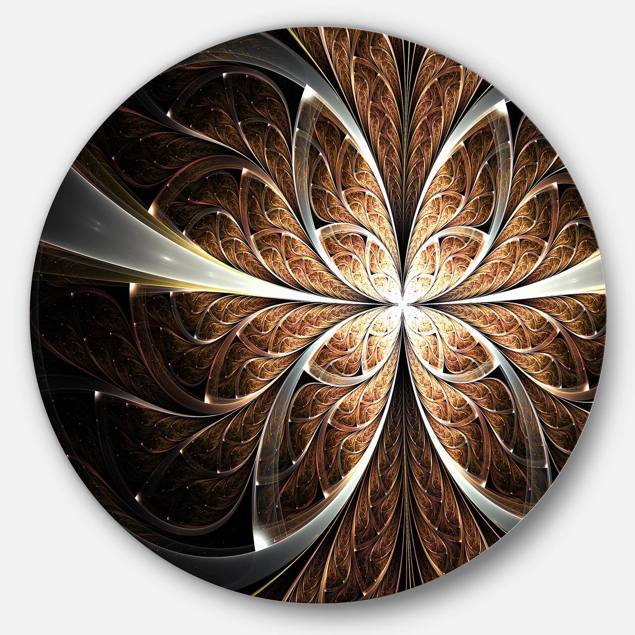 Designart - Fractal Flower Brown Black Digital Art' Floral Metal Circle Wall Art